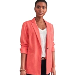 Pure Collection Light Coral Linen Single Button Blazer Pockets Size 10